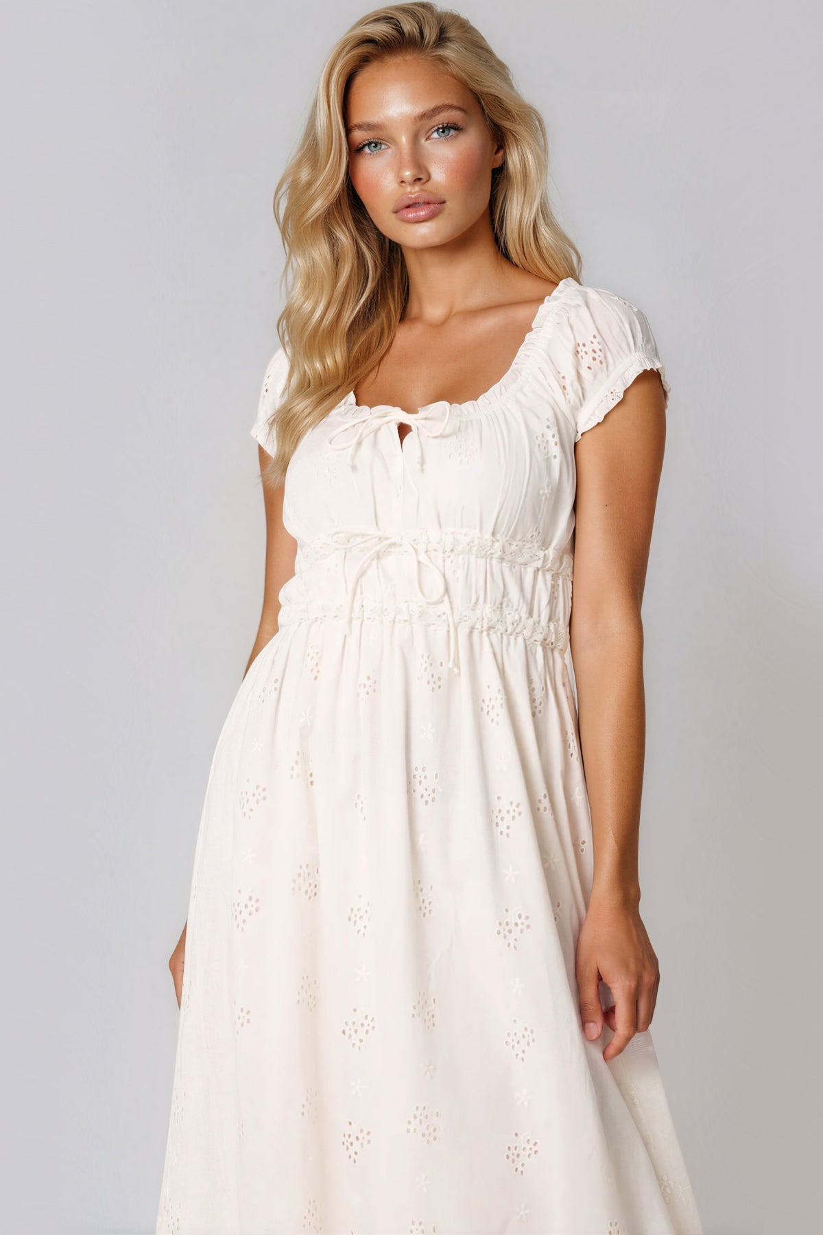 Aftershock London Ivory Broderie Cotton Midi Dress