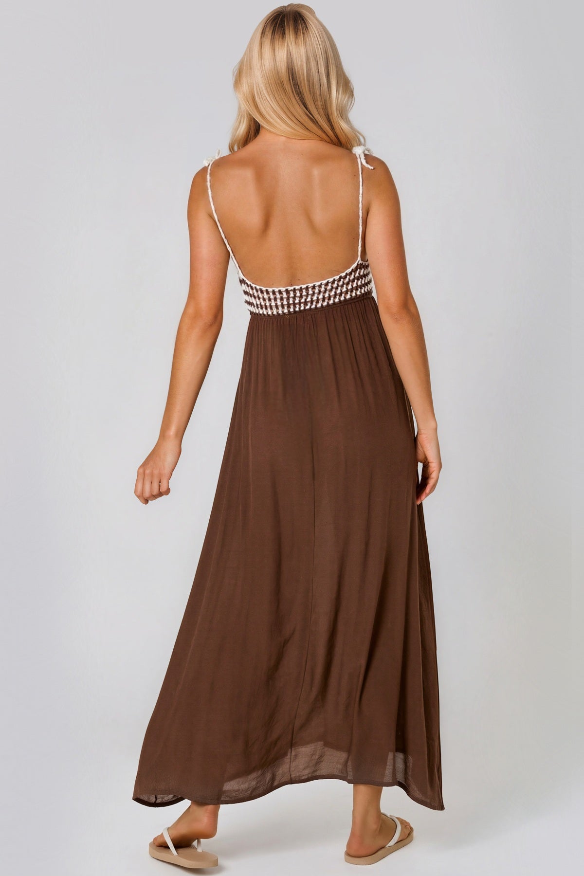 Aftershock London Brown Crochet Strappy Maxi Dress