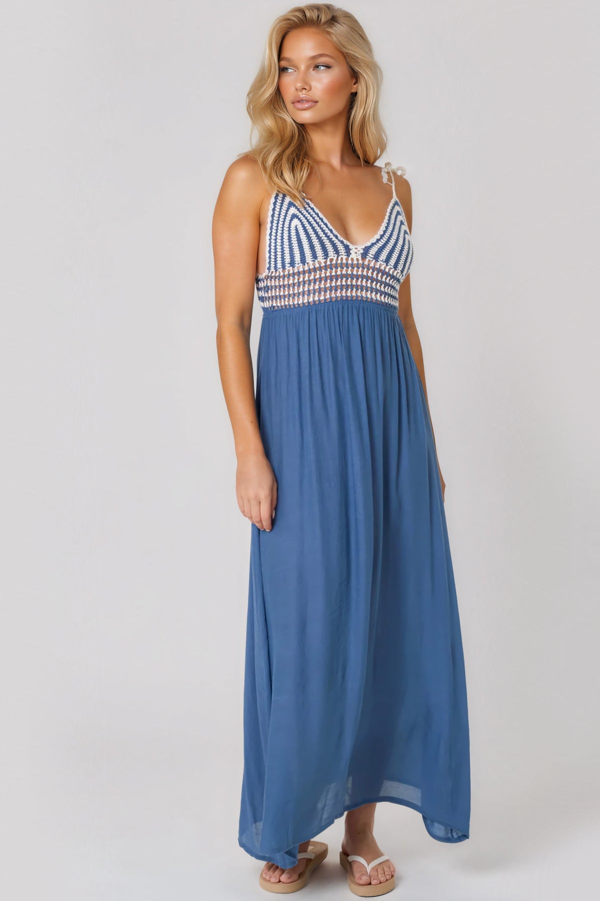 Aftershock London Blue Crochet Strappy Maxi Dress
