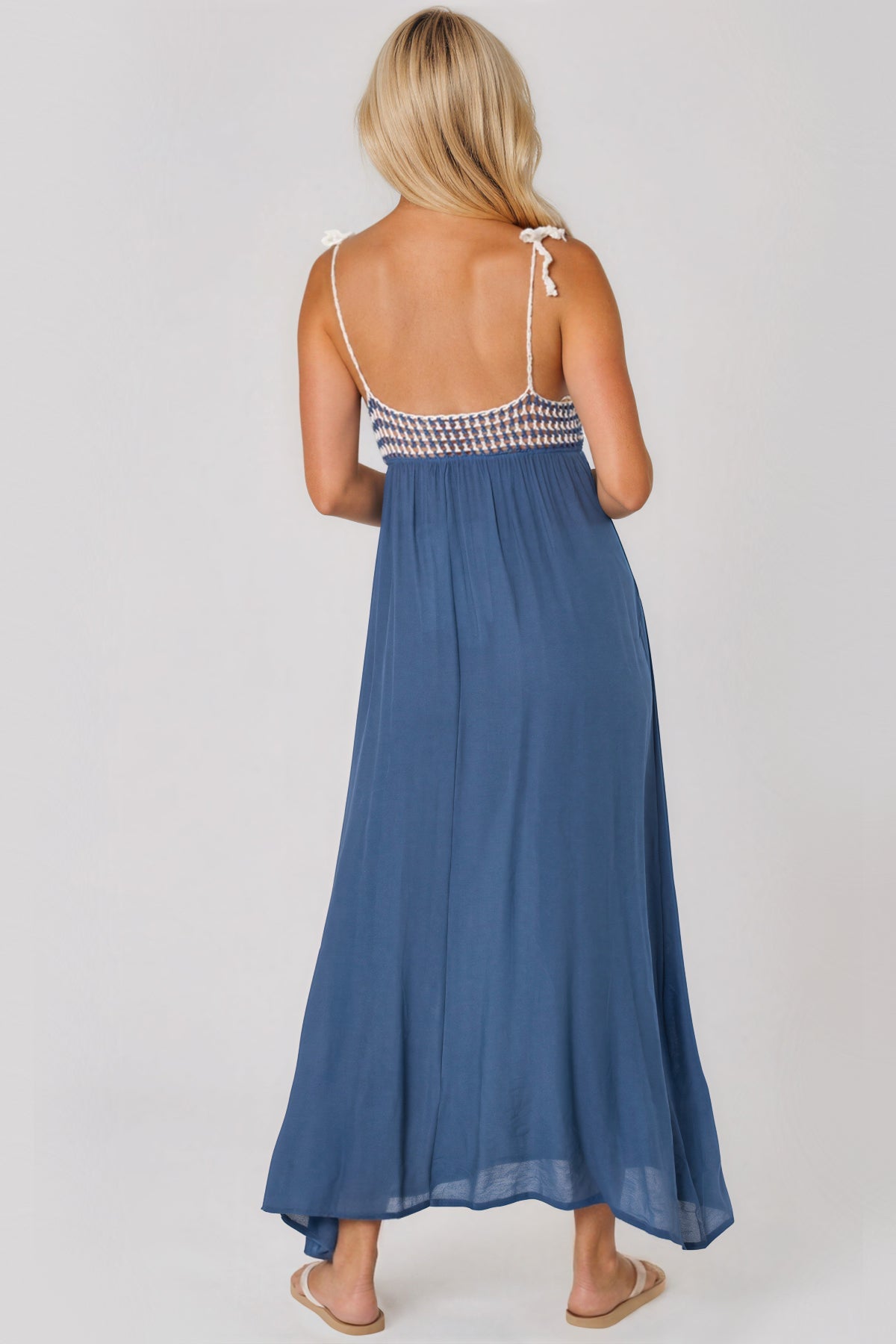 Aftershock London Blue Crochet Strappy Maxi Dress