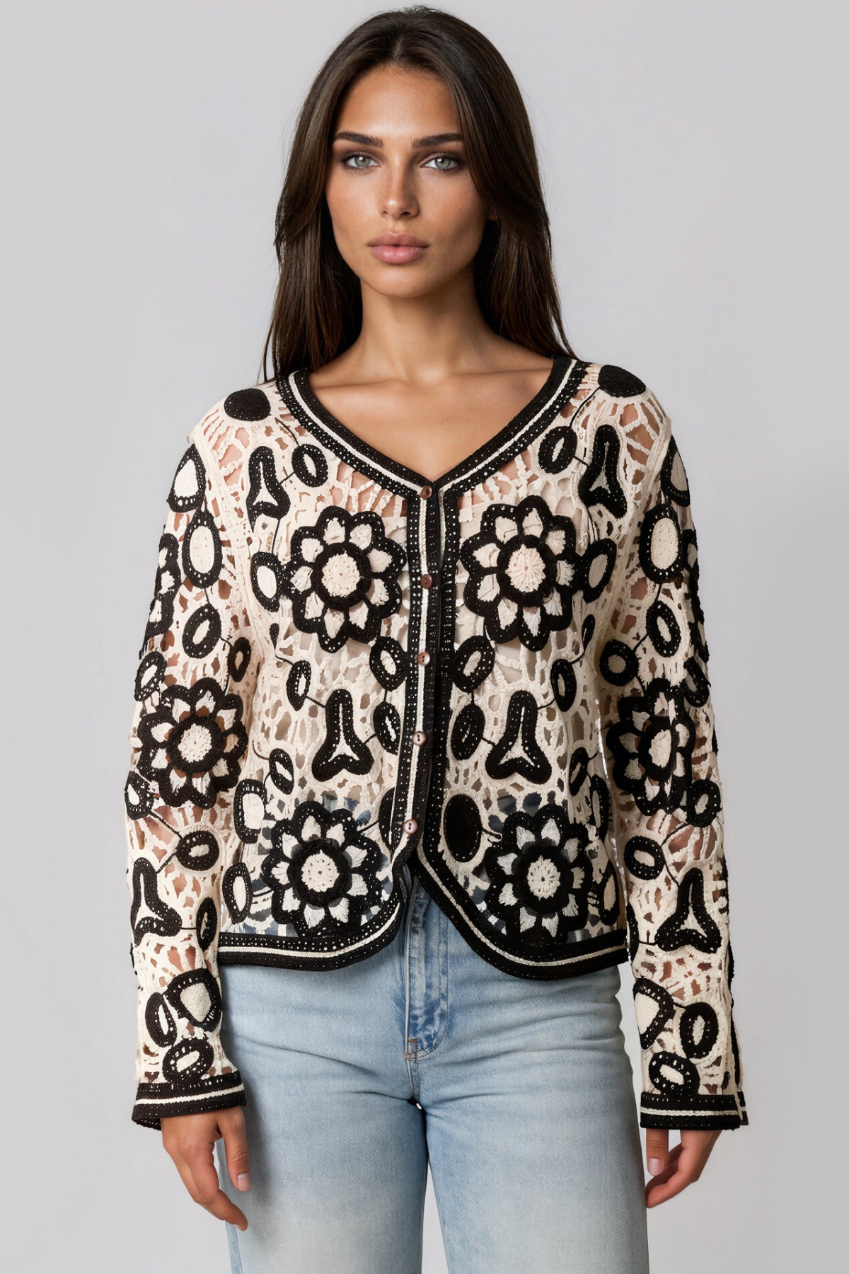 CrochetFloralButton-UpCardigan-IvoryBlack-aftershock-london