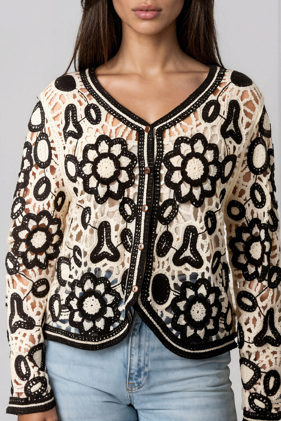 Aftershock London Black Floral Crochet Cardigan