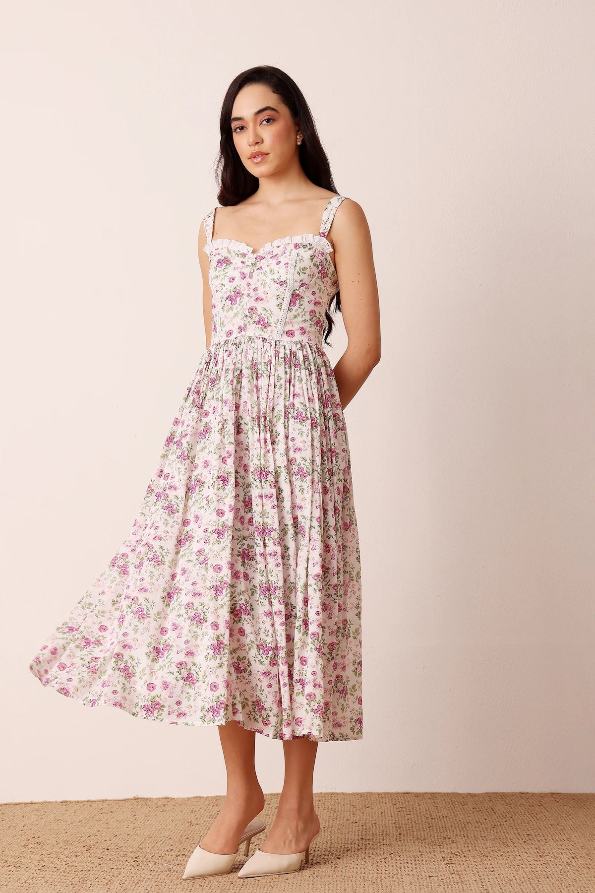 Lace & Beads Dane Corset Pink Purple Floral Midi Dress Love My Apparel Lace & Beads Dane Corset Pink Purple Floral Midi Dress Love My Apparel