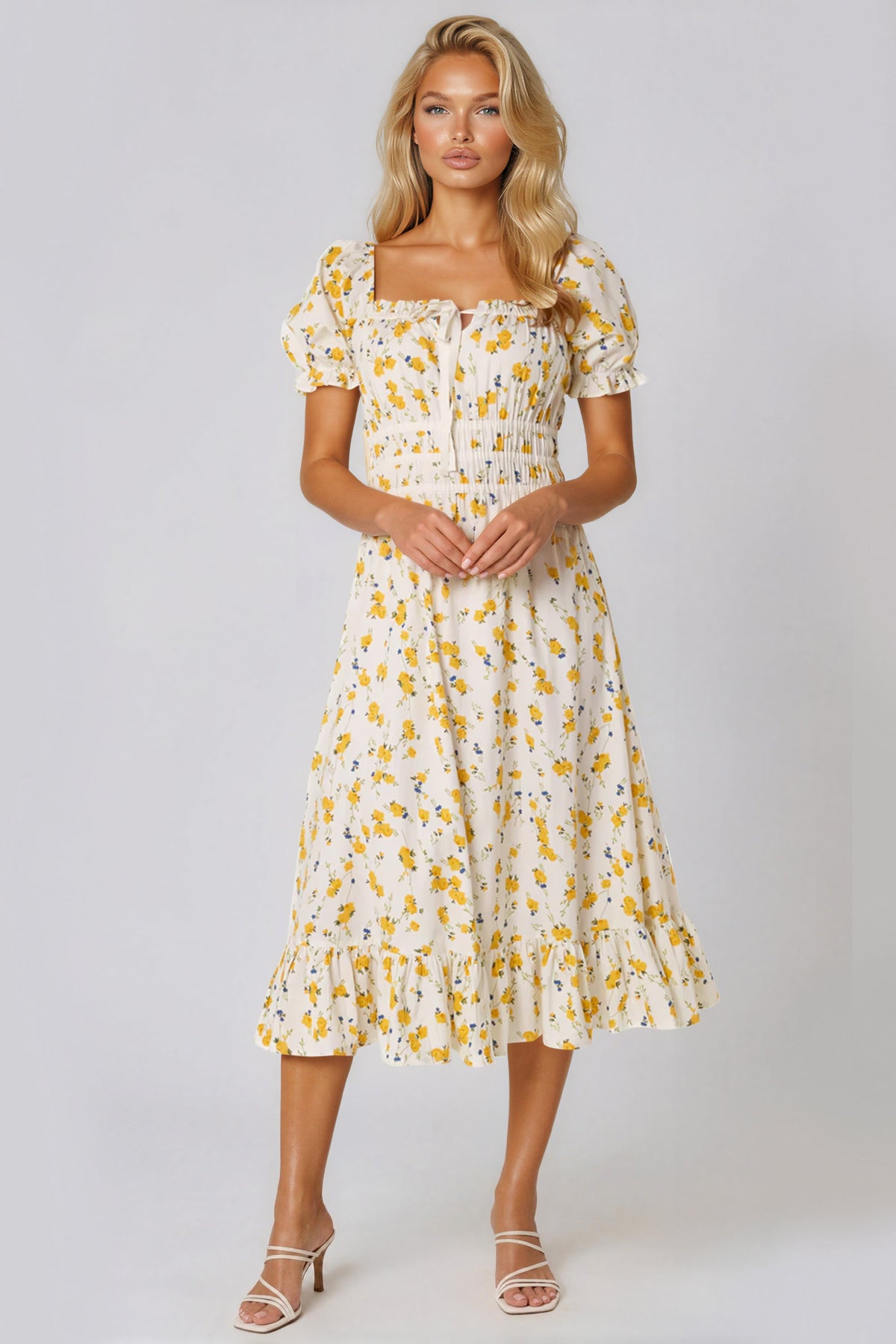Aftershock London Yellow Floral Cotton Midi Dress