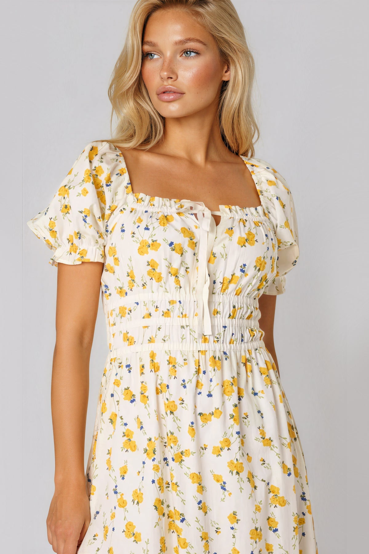 Aftershock London Yellow Floral Cotton Midi Dress