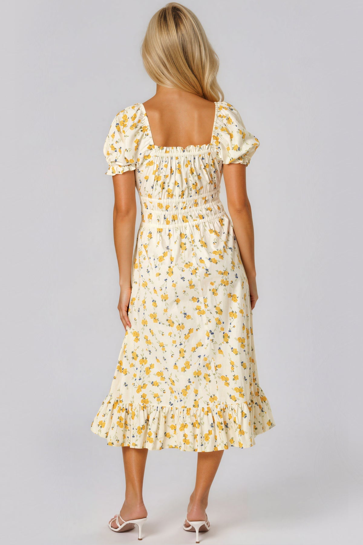 Aftershock London Yellow Floral Cotton Midi Dress