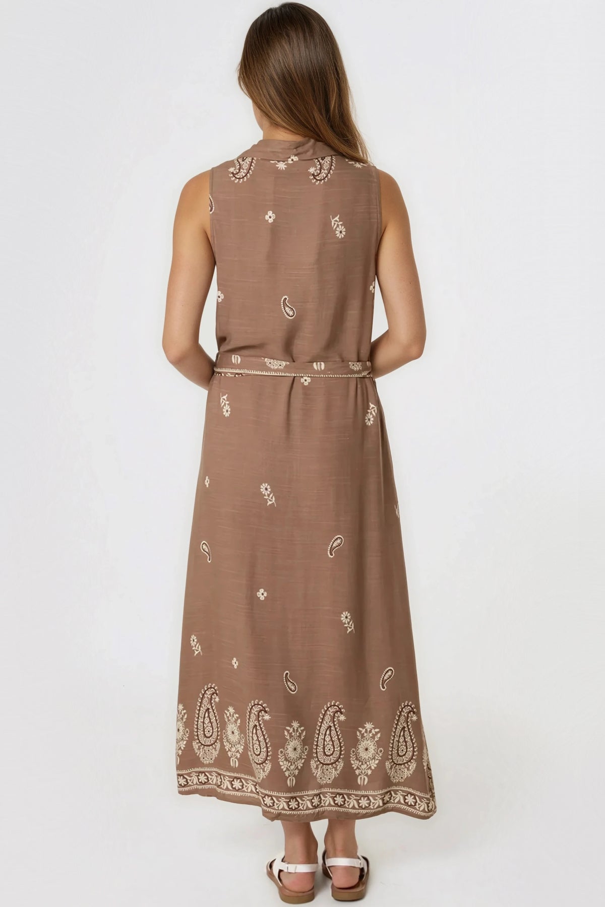 Aftershock London Brown Embroidered Buttoned Front Maxi Dress