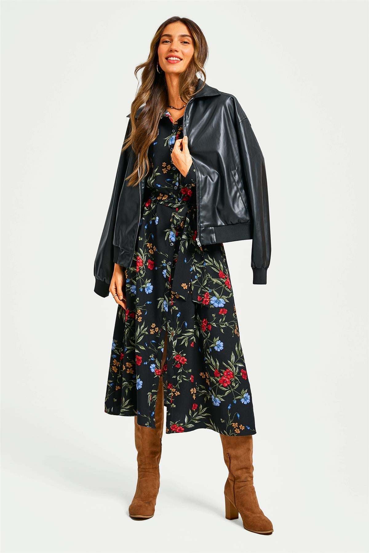 FS-COLLECTION-BLACK-FLORAL-SHIRT-MIDI-DRESS
