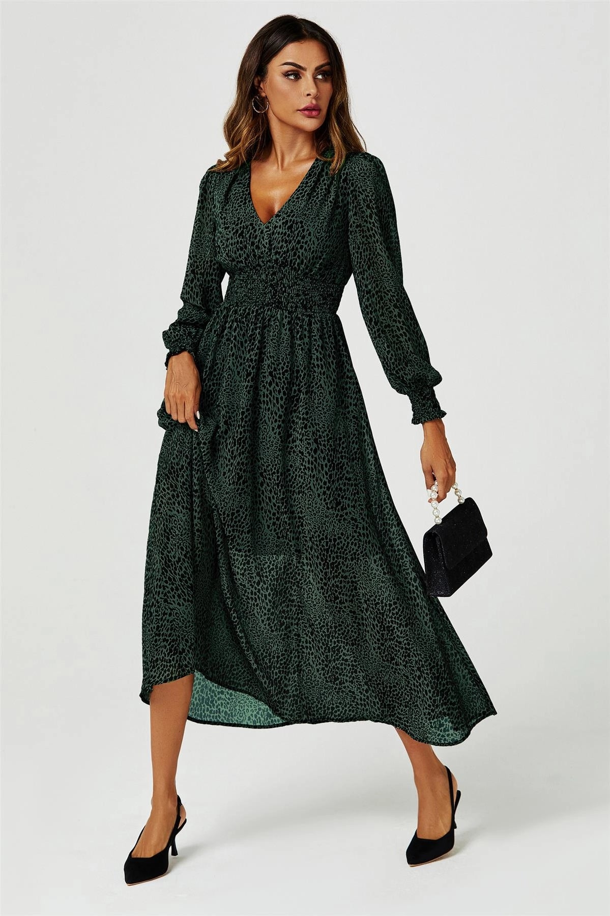 FS-COLLECTION-LEOPARD-PRINT-long-sleeved-flowy-GREEN-DRESS