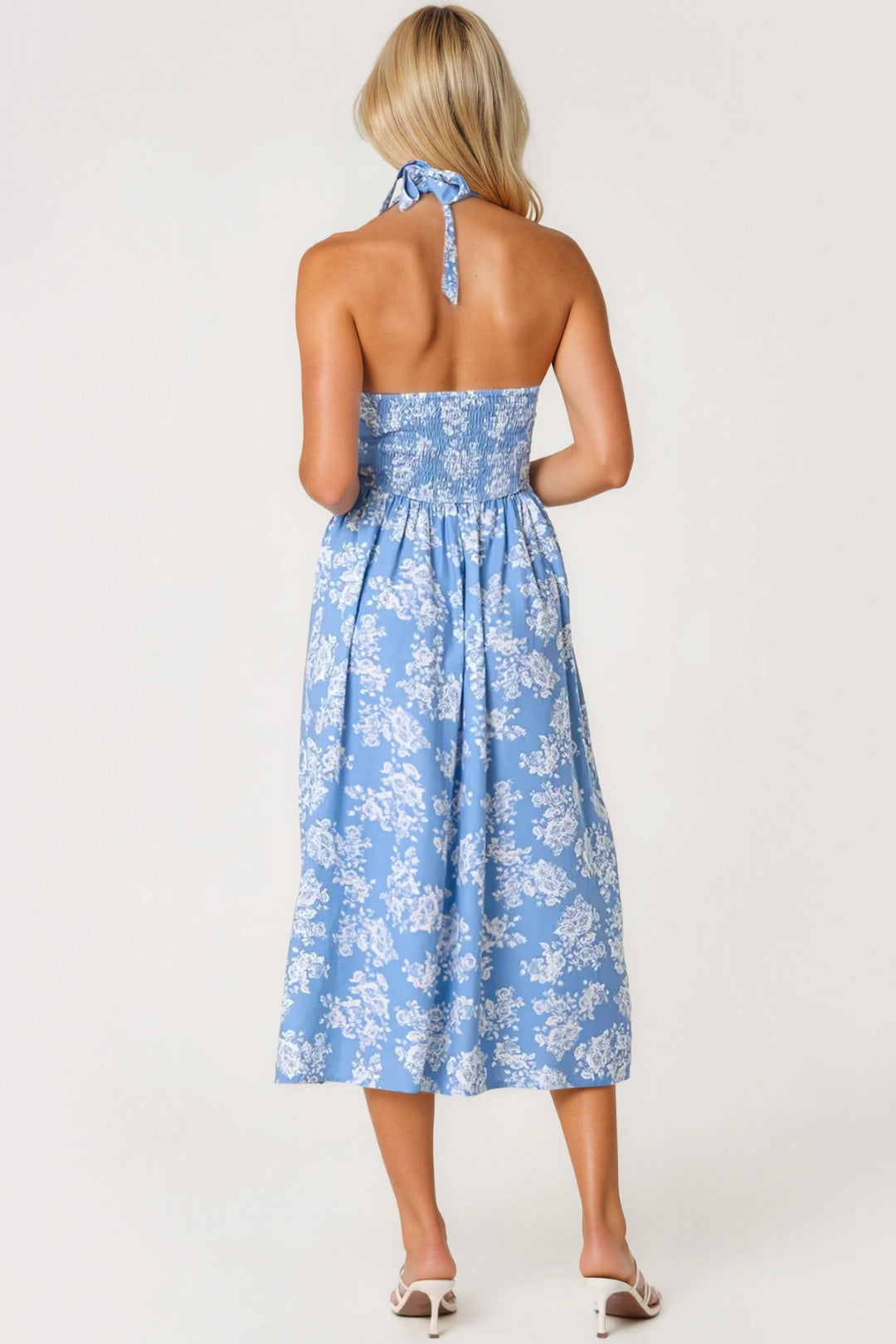 Aftershock London Blue Floral Halterneck Midi Dress