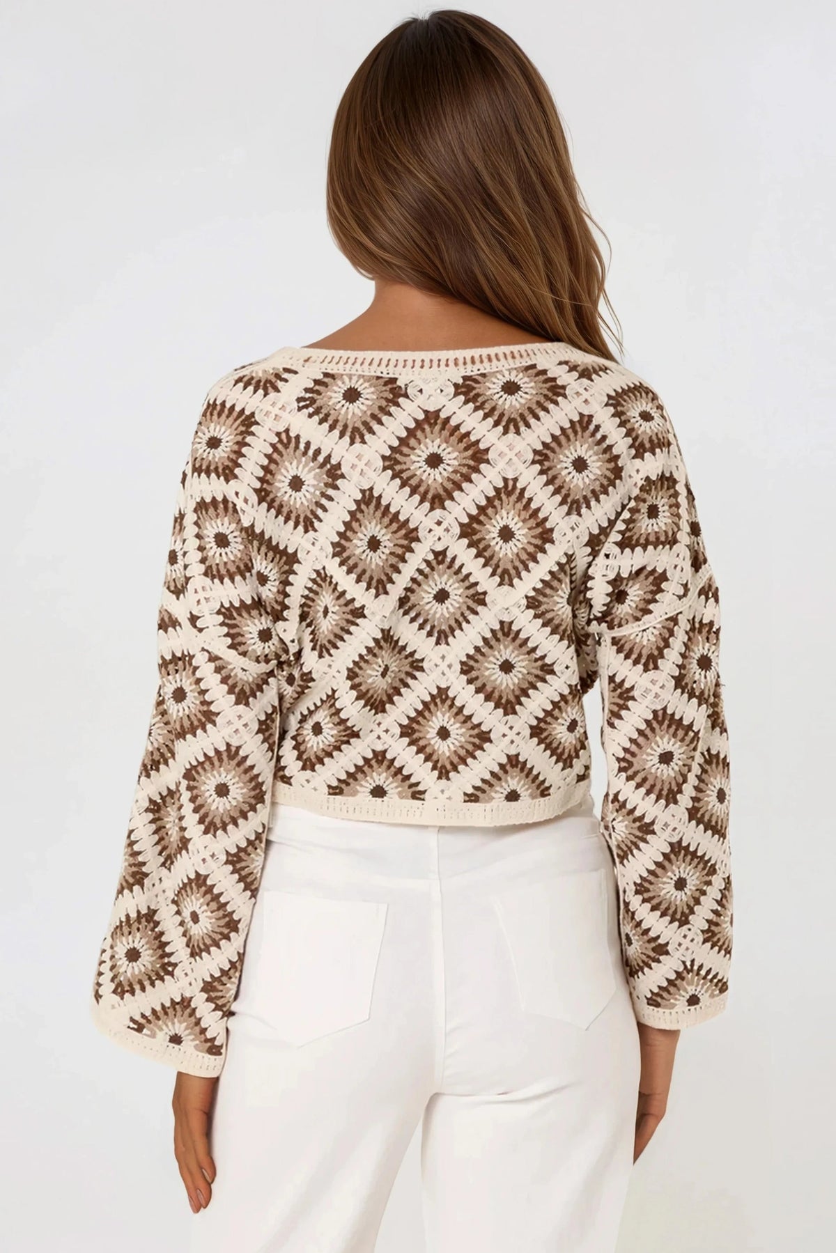 Aftershock London Brown Crochet Cropped Top