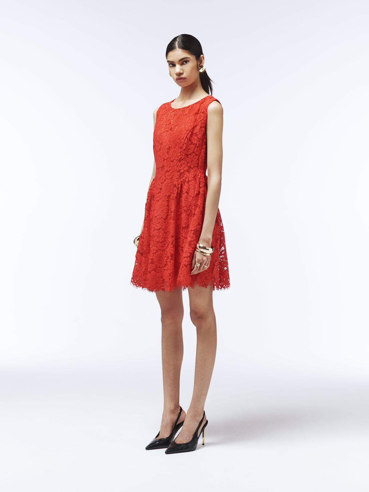 Floral Lace Mini Dress in Scarlet Red