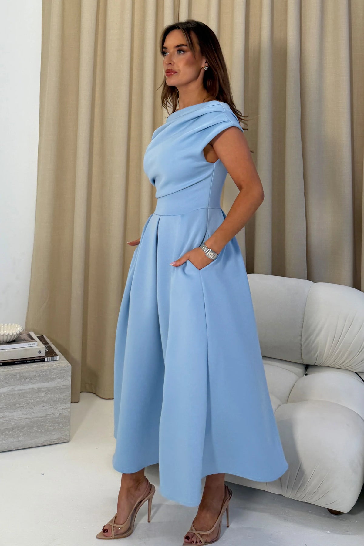 Girl In Mind Betty Asymmetric Blue Midi Dress