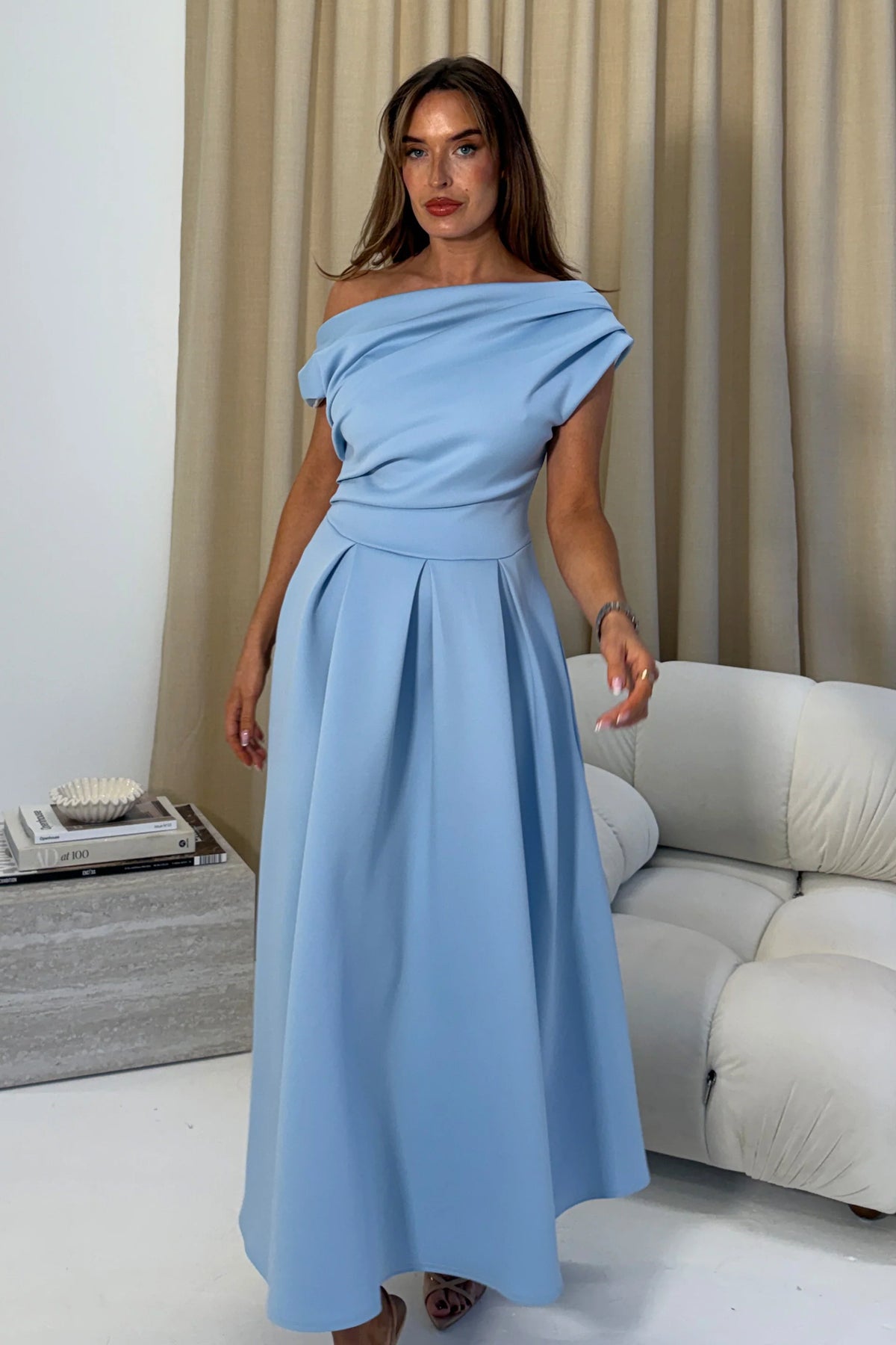 Girl In Mind Betty Asymmetric Blue Midi Dress