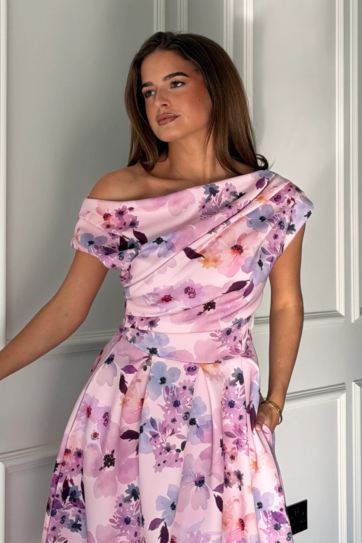 Girl In Mind Betty Asymmetric Lilac Floral Skater Mini Dress