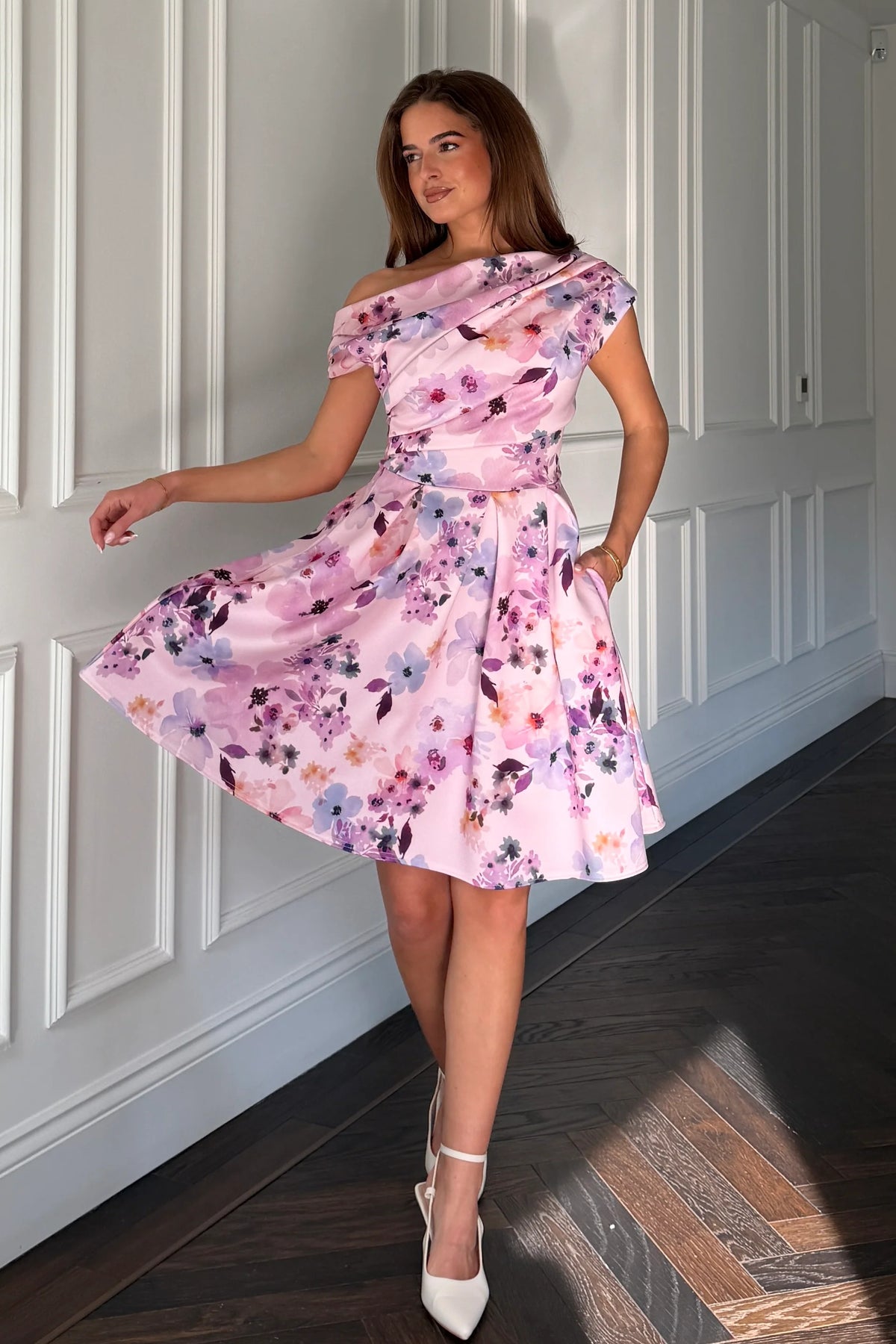 Girl In Mind Betty Asymmetric Lilac Floral Skater Mini Dress