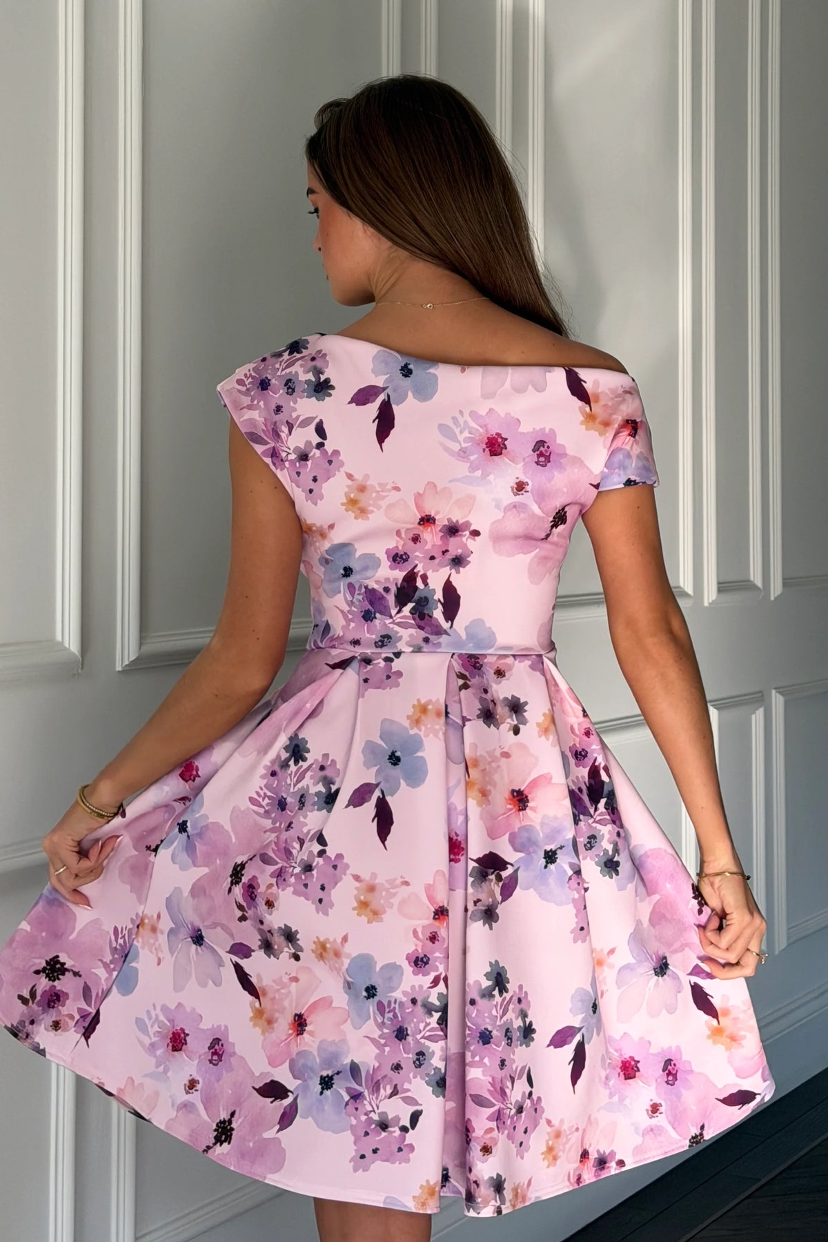 Girl In Mind Betty Asymmetric Lilac Floral Skater Mini Dress