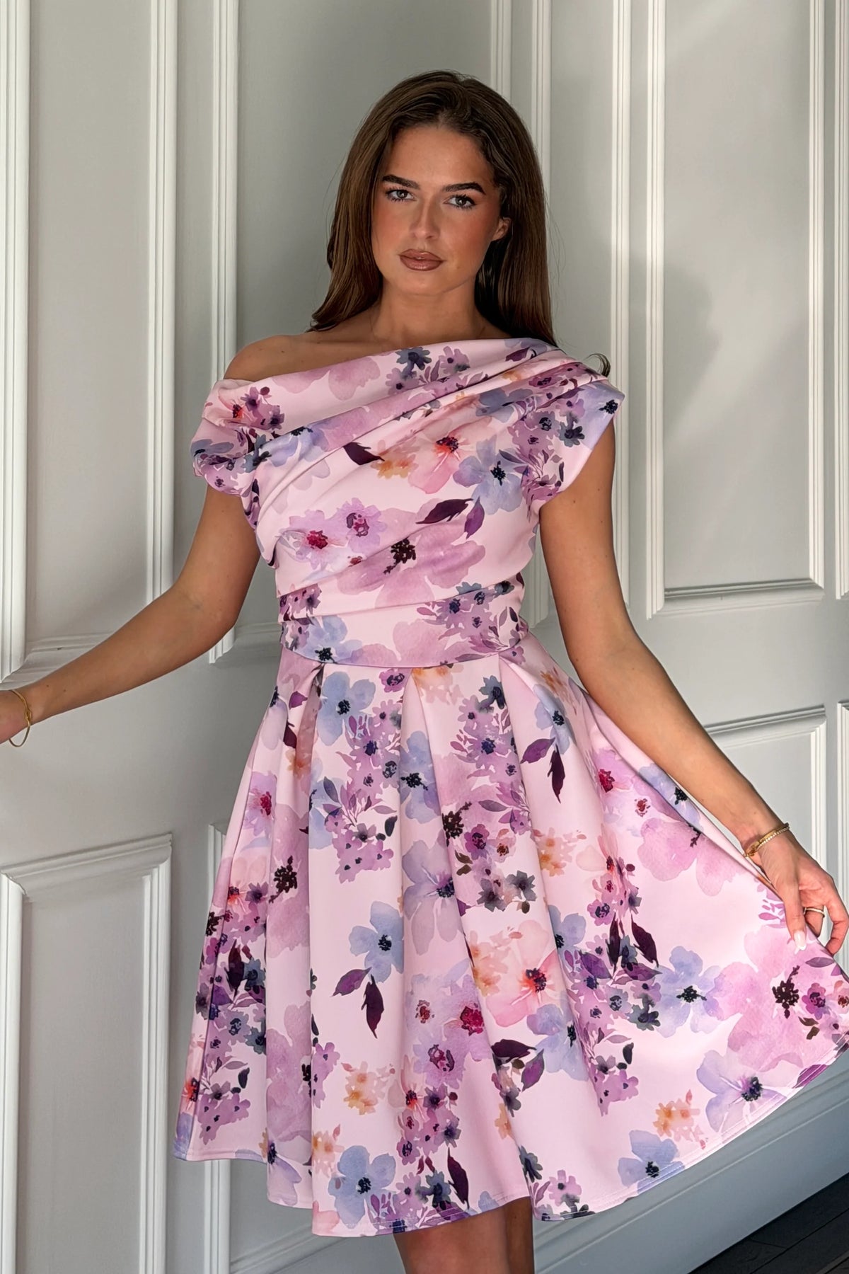 Girl In Mind Betty Asymmetric Lilac Floral Skater Mini Dress