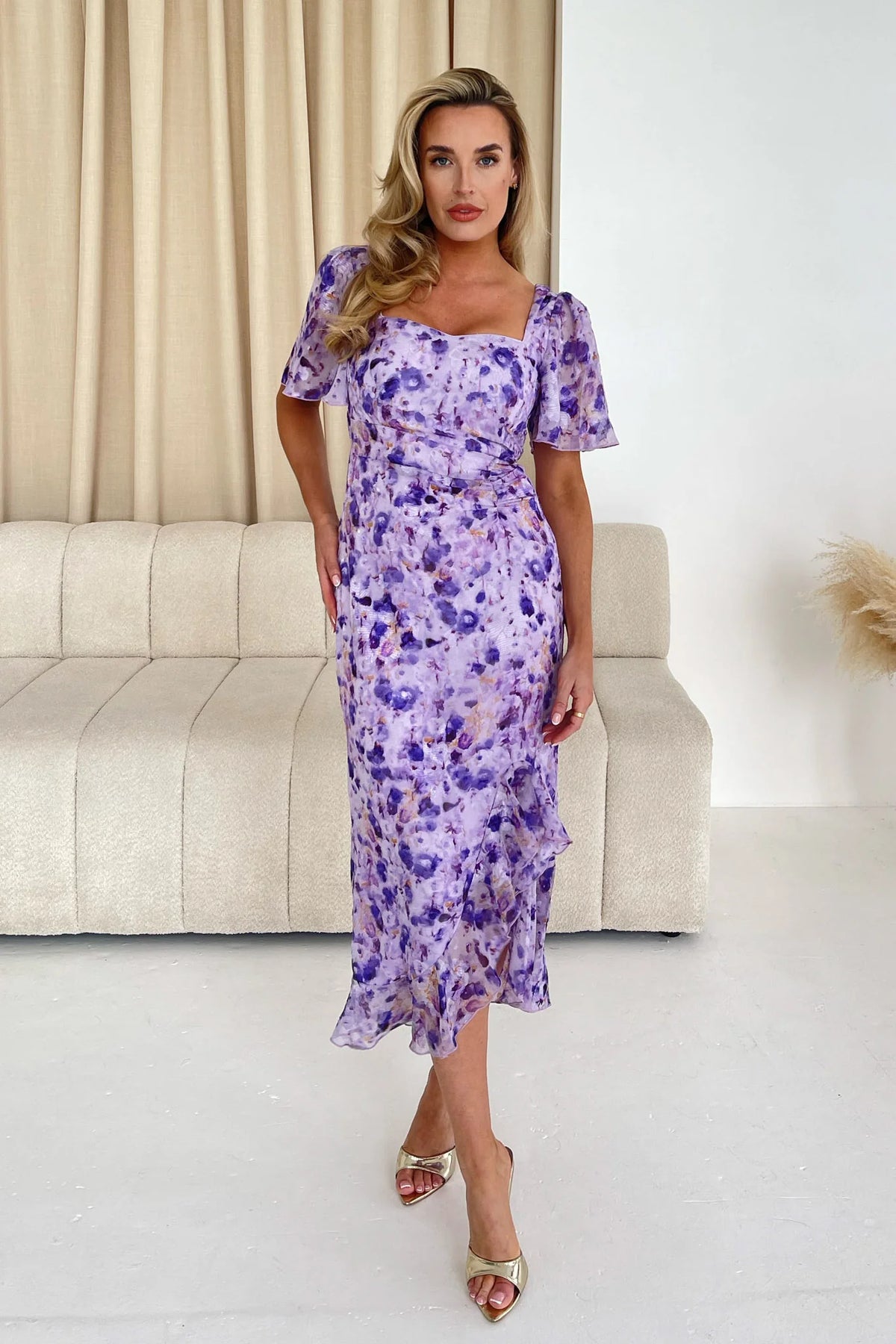 Girl In Mind Heidi Purple Floral Midi Dress