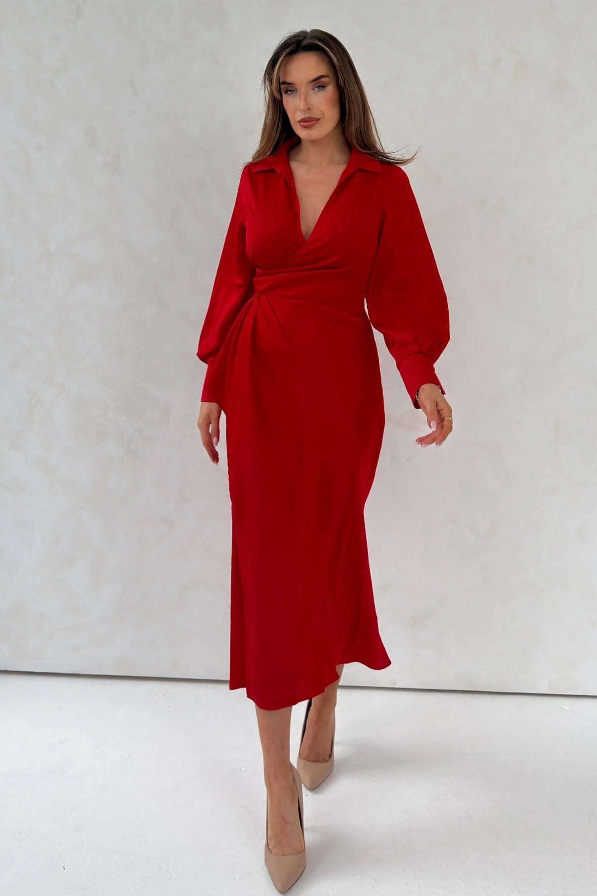 Girl In Mind Kelly Wrap Over Red Midi Dress
