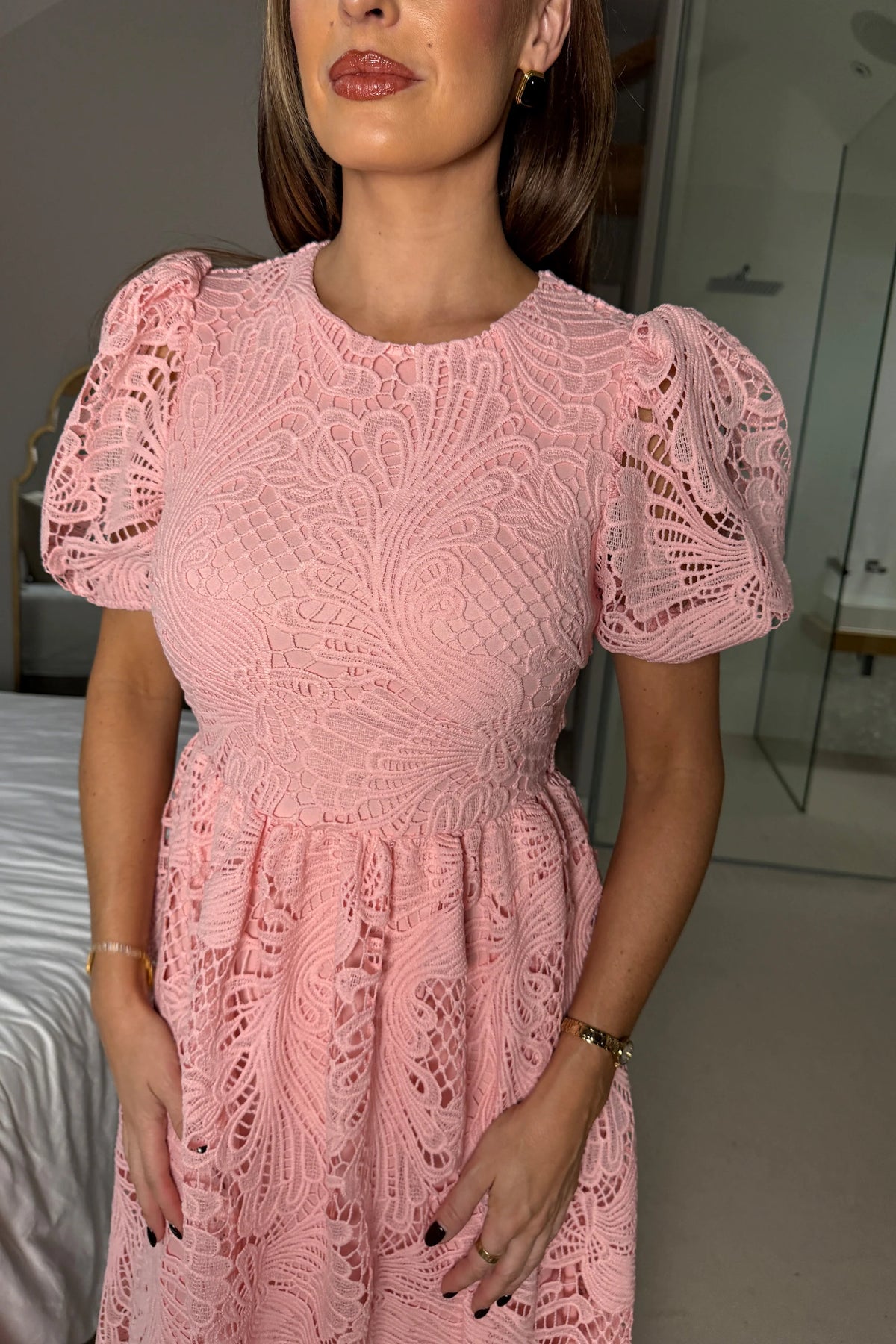 Girl In Mind Marquerite Pink Lace Midi Dress