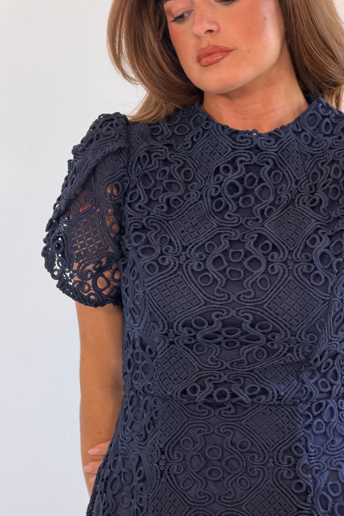 Girl In Mind Ami Tulip Embroidered Navy Blue Mini Dress