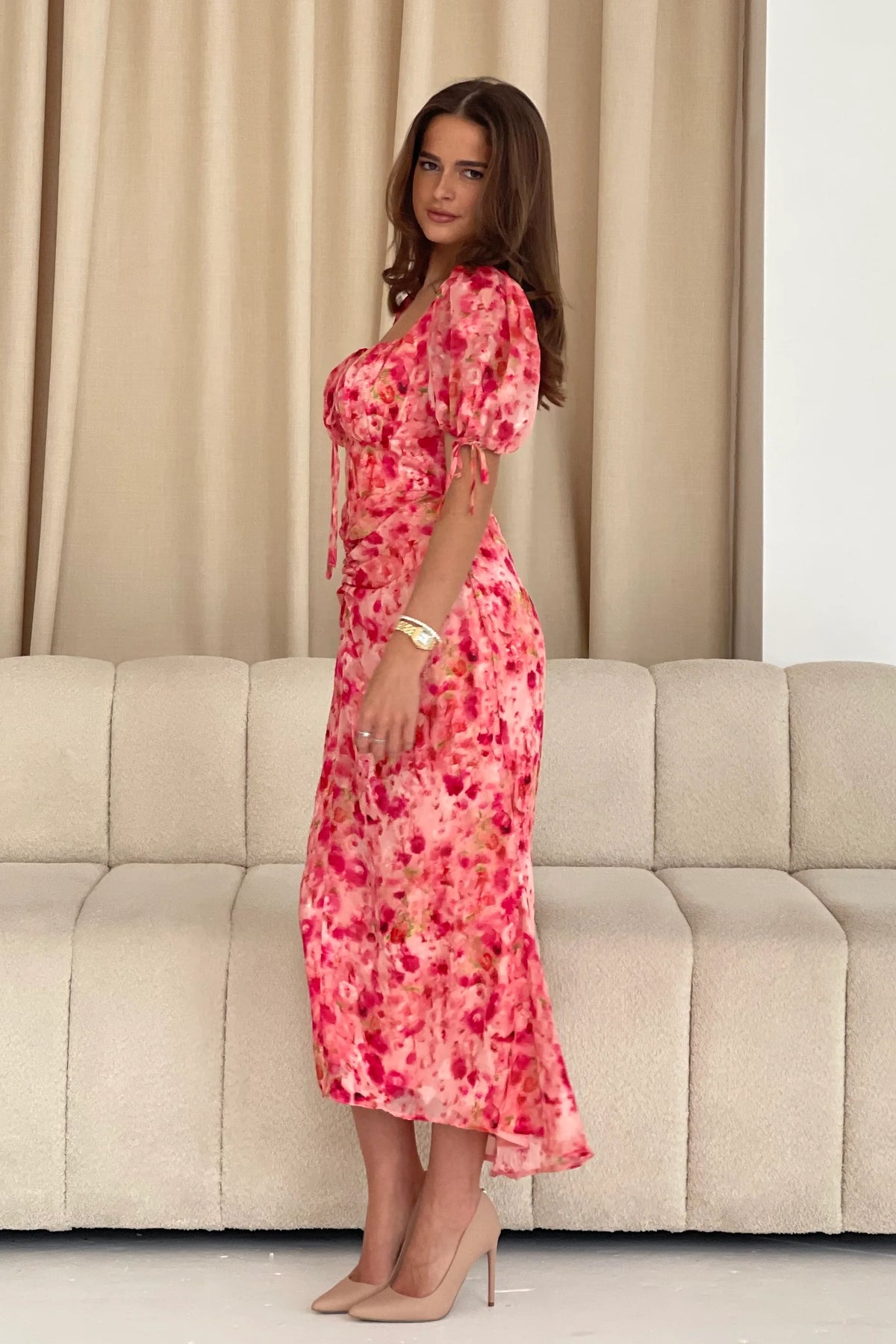 Girl In Mind Dove Ruched Detail Midi Pink Dress Love My Apparel Girl In Mind Dove Ruched Detail Midi Pink Dress Love My Apparel