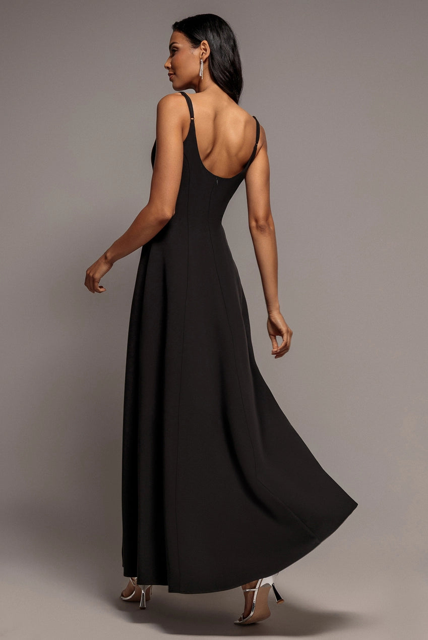Goddiva Strappy Scoop Neck Black A Line Maxi Dress