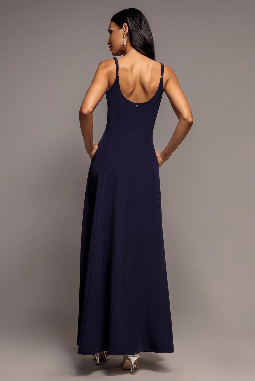 Goddiva Strappy Scoop Neck Navy A Line Maxi Dress