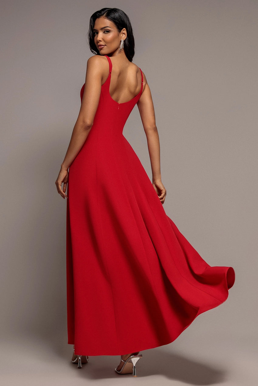 Goddiva Strappy Scoop Neck Red A Line Maxi Dress