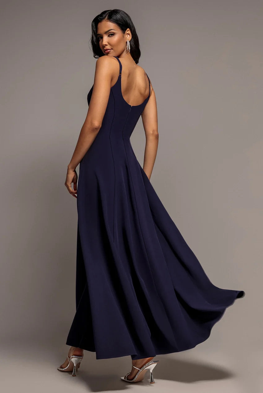 Goddiva Strappy Scoop Neck Navy A Line Maxi Dress