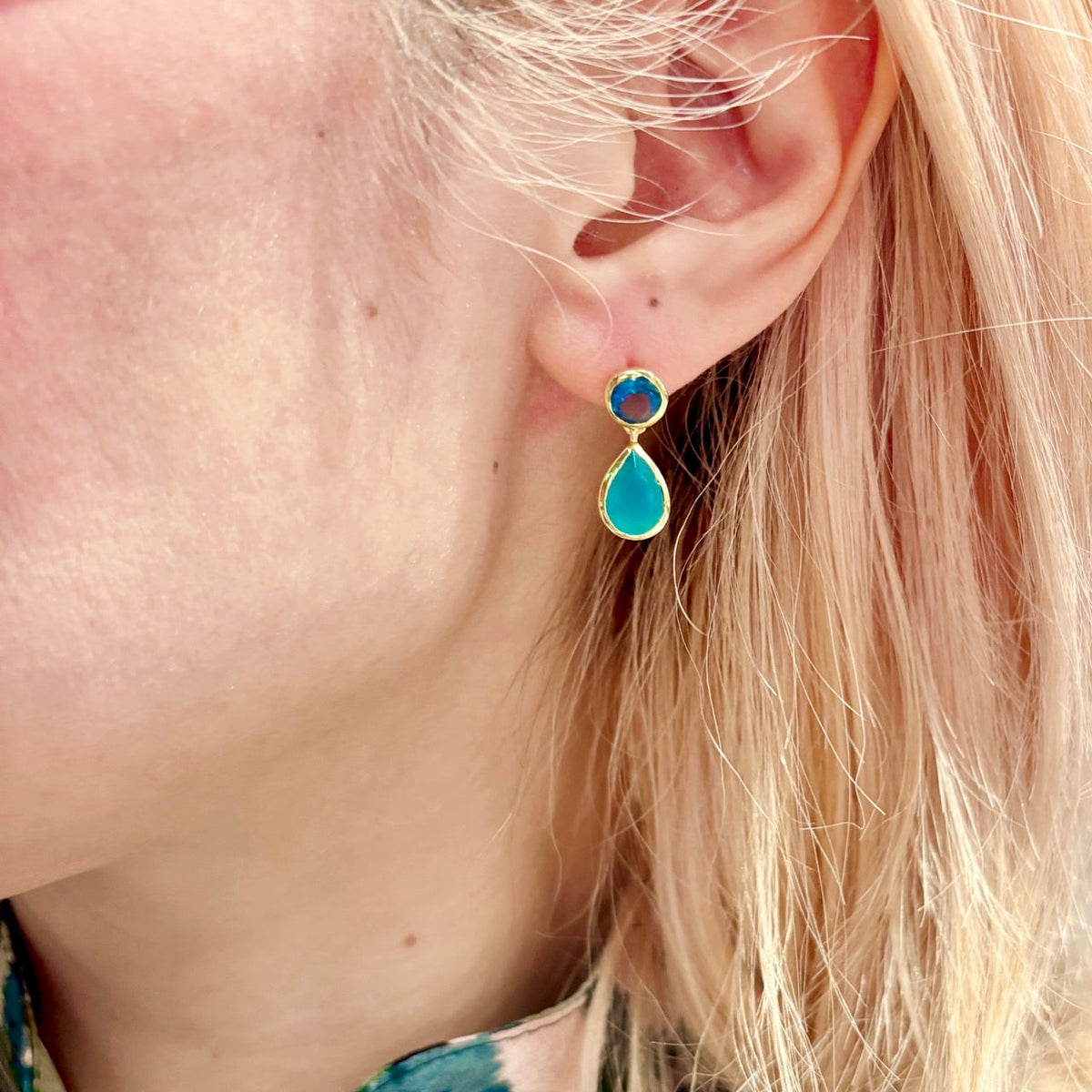 Iris Double Gemstone Drop Earrings with Pariba Onyx & Iolite