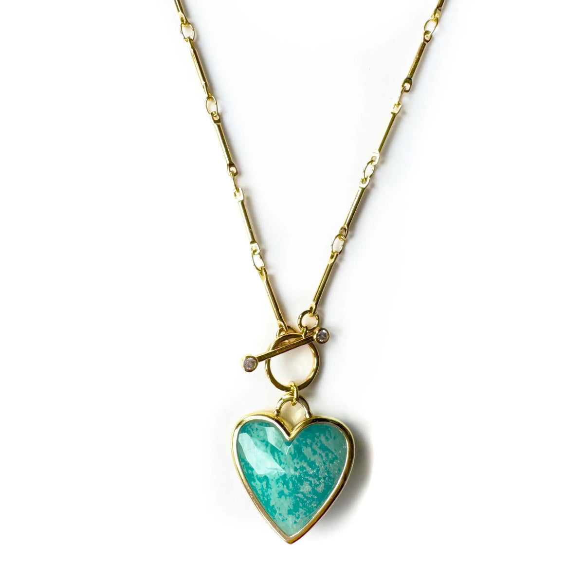 Sanora Luxe 18k Gold Plated Turquoise T Bar Heart Necklace