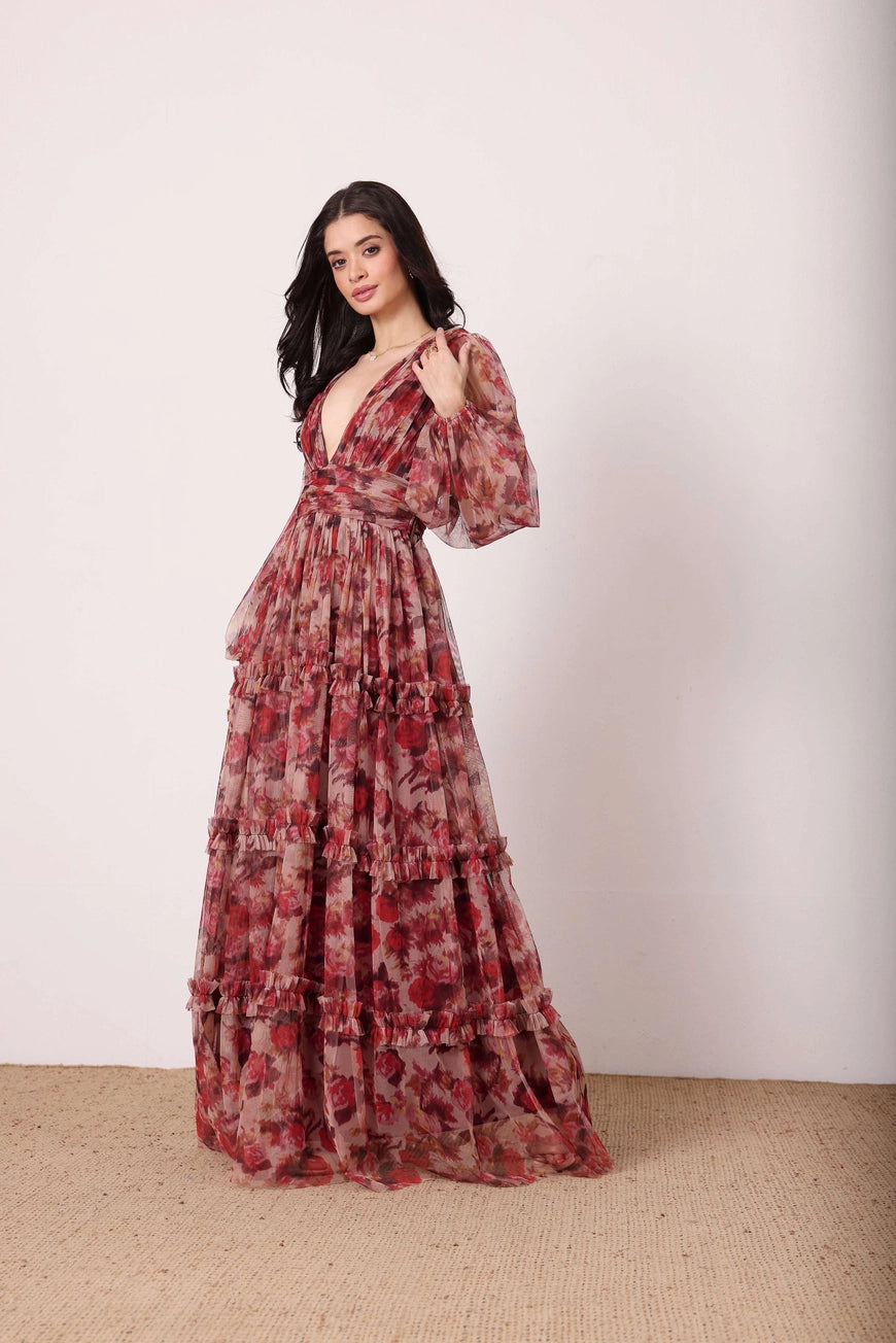 Lace & Beads Lydia Maxi Rose Floral Dress