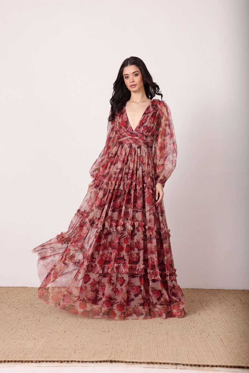 Lace & Beads Lydia Maxi Rose Floral Dress