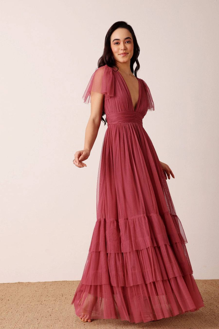 Lace & Beads Madison Orchid Pink Tulle Maxi Dress