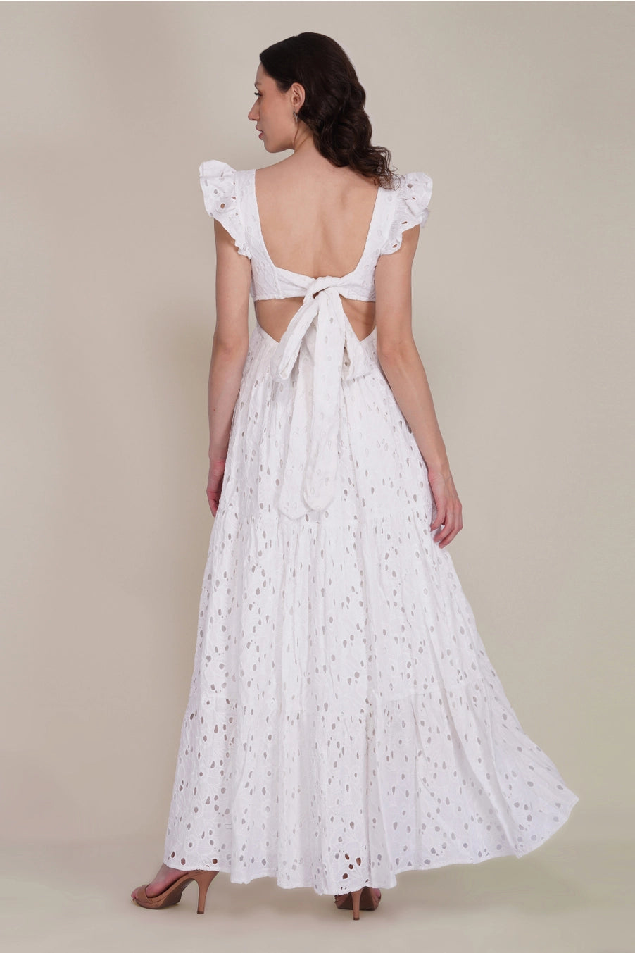 Lace & Beads Riviera Cotton Broderie White Maxi Dress