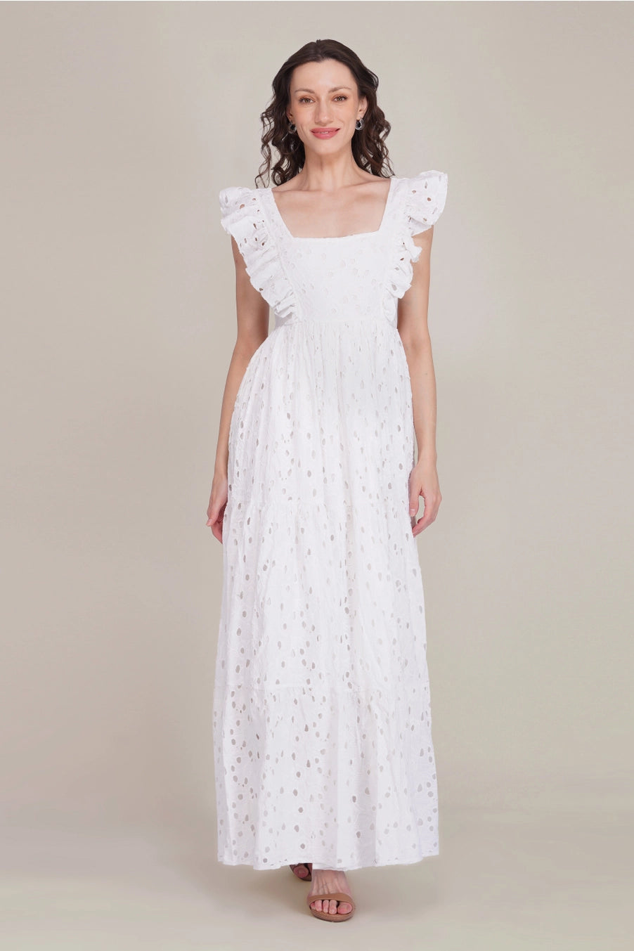 Lace & Beads Riviera Cotton Broderie White Maxi Dress