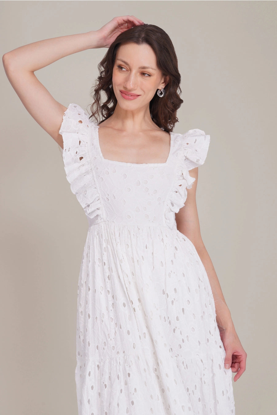 Lace & Beads Riviera Cotton Broderie White Maxi Dress