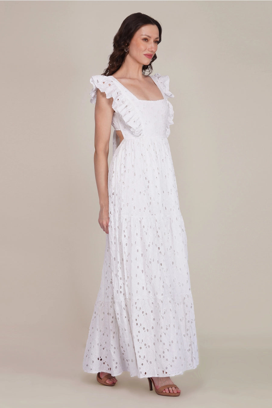 Lace & Beads Riviera Cotton Broderie White Maxi Dress