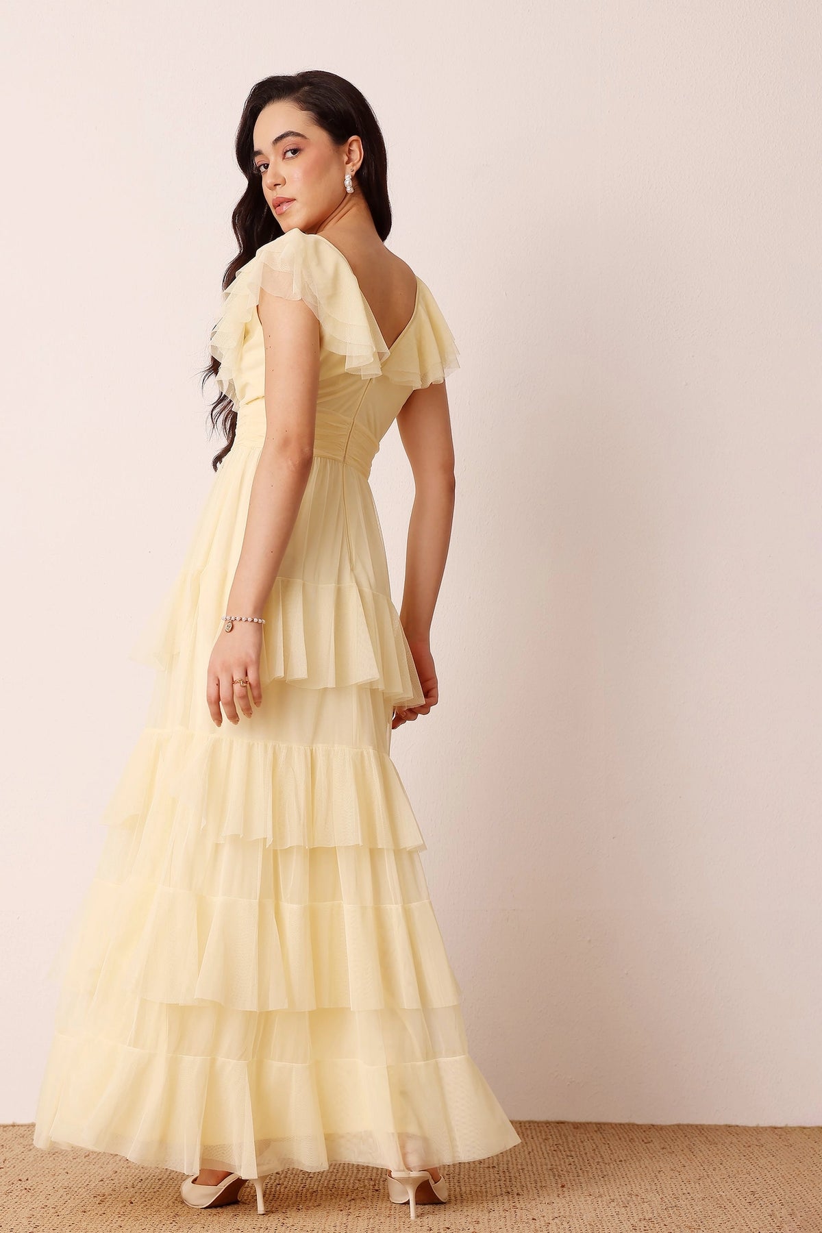 Lace & Beads Olympia Yellow Maxi Tulle Dress
