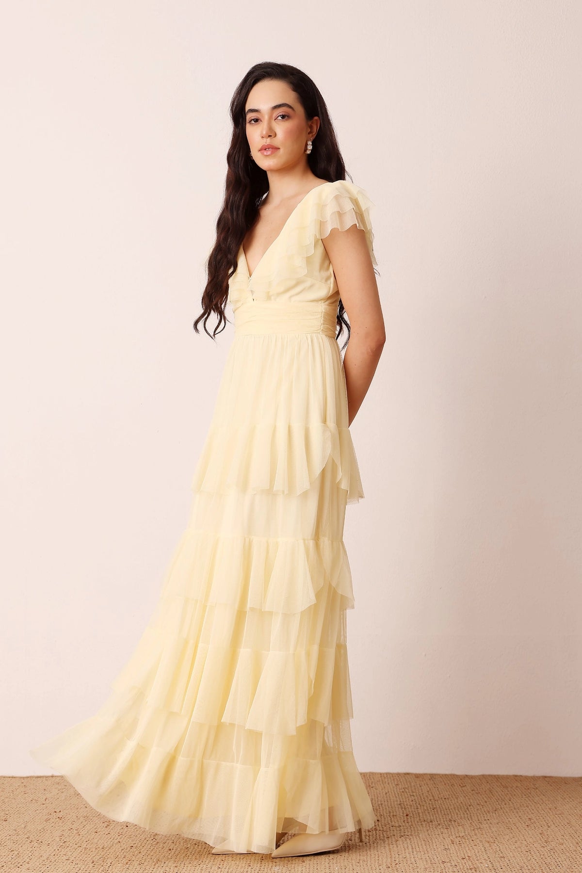 Lace & Beads Olympia Yellow Maxi Tulle Dress