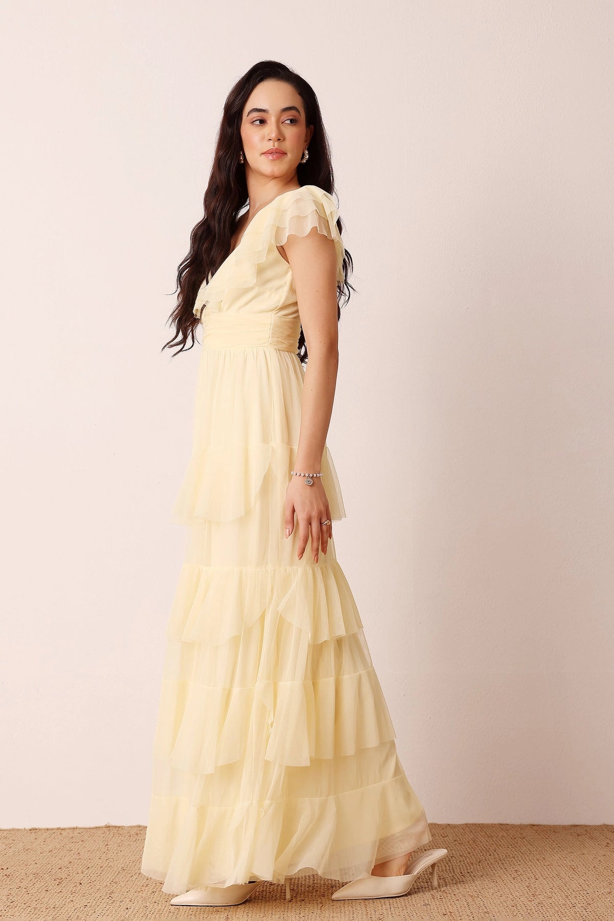 Lace & Beads Olympia Yellow Maxi Tulle Dress