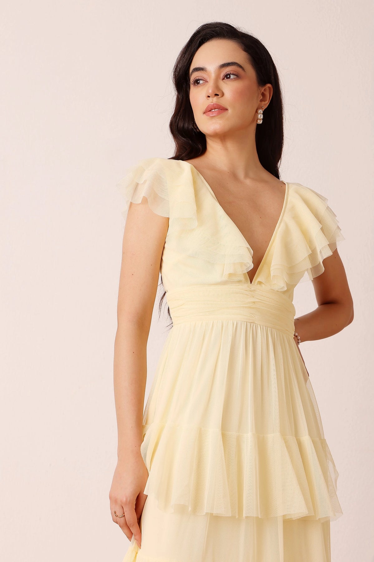 Lace & Beads Olympia Yellow Maxi Tulle Dress