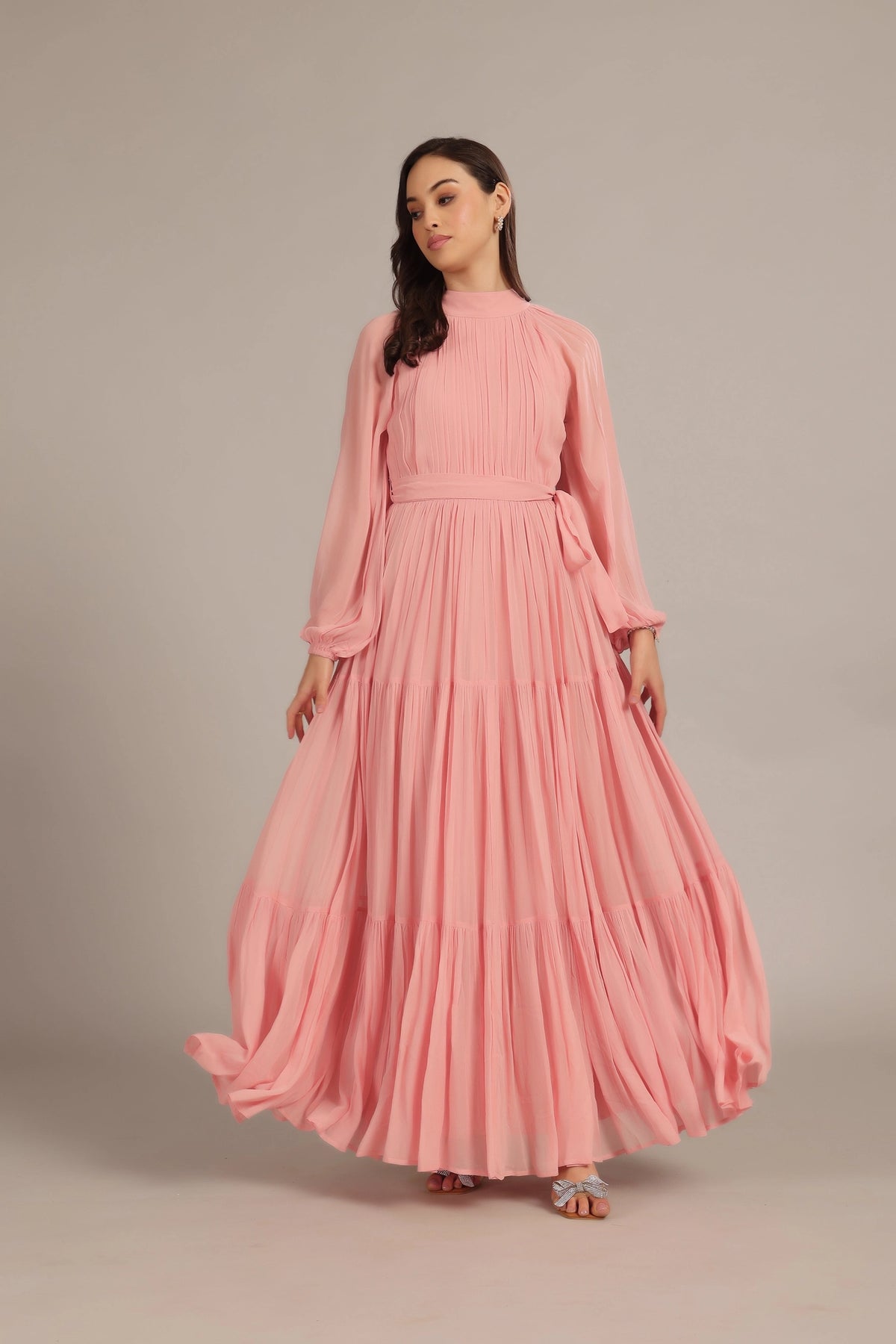 Lace & Beads Violetta Maxi Pink Pleated Dress