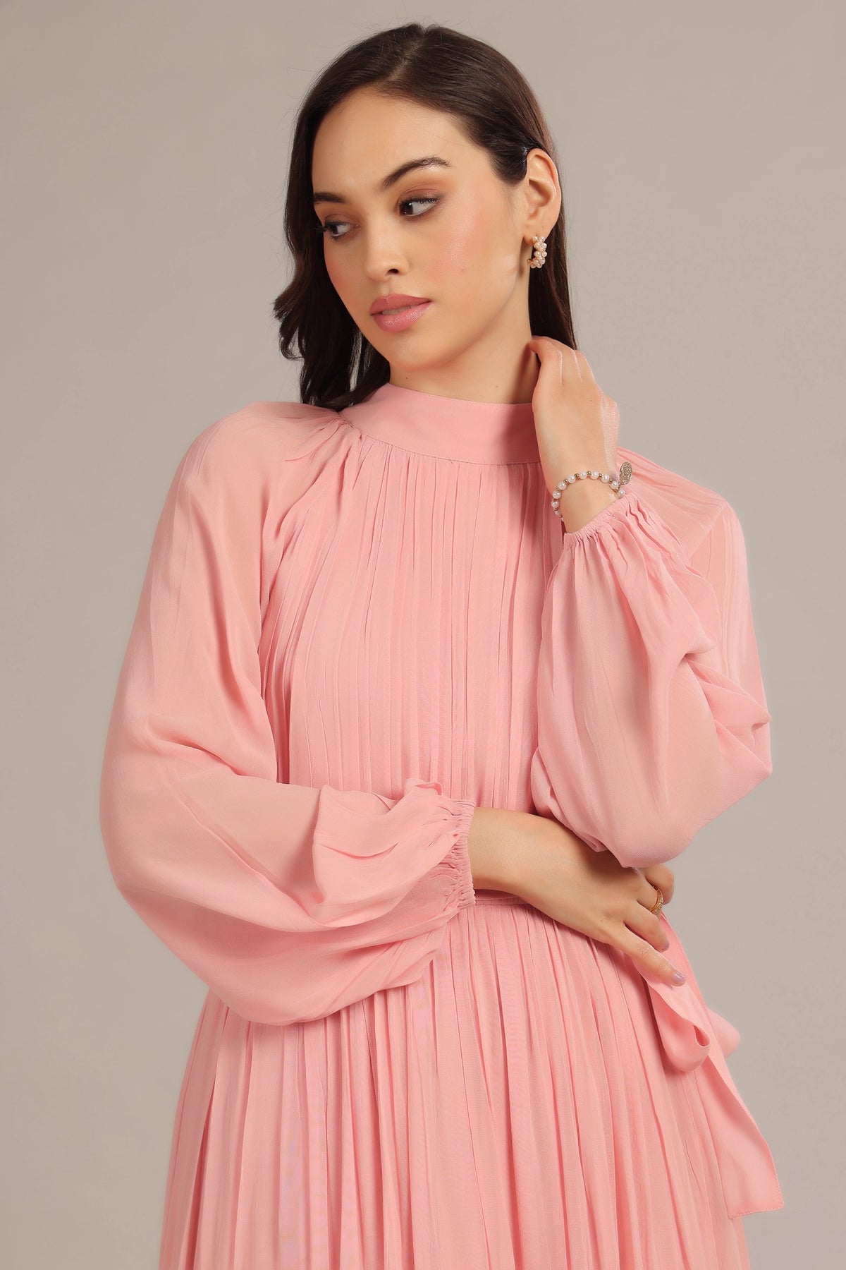 Lace & Beads Violetta Maxi Pink Pleated Dress