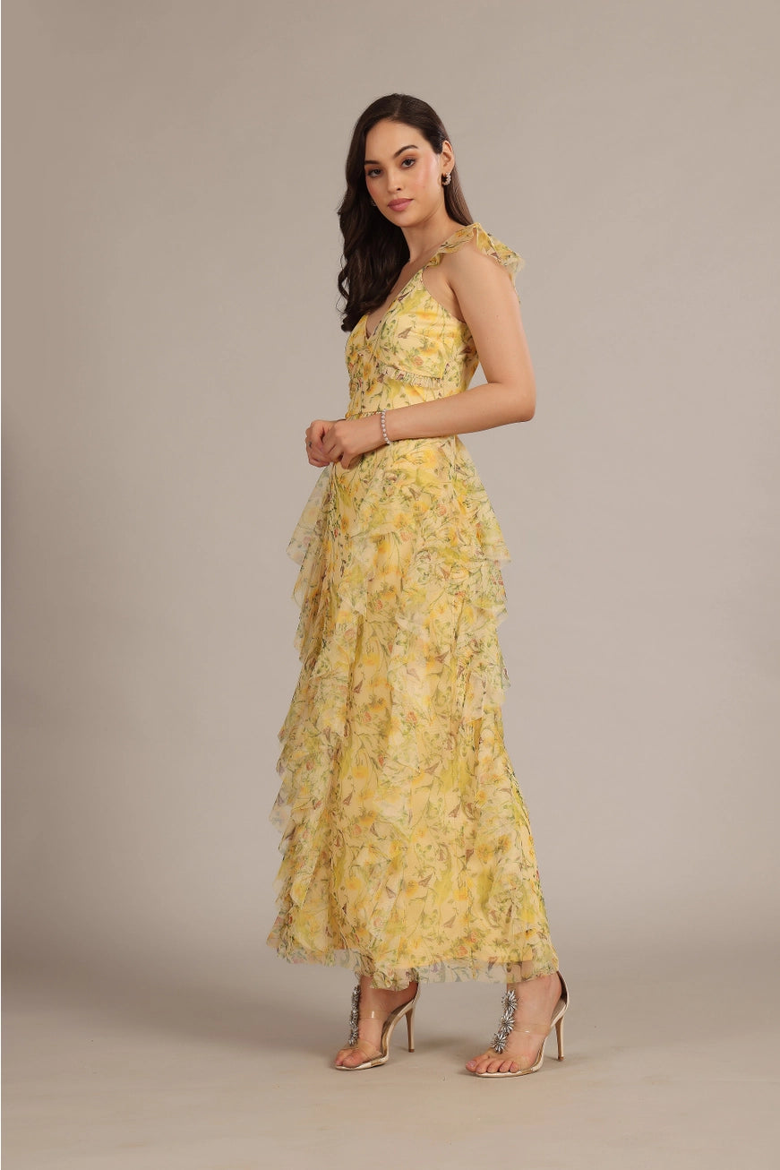 lace and beads yellow dress GL3035 | Open Strapped Back Sweetheart Jersey Dress