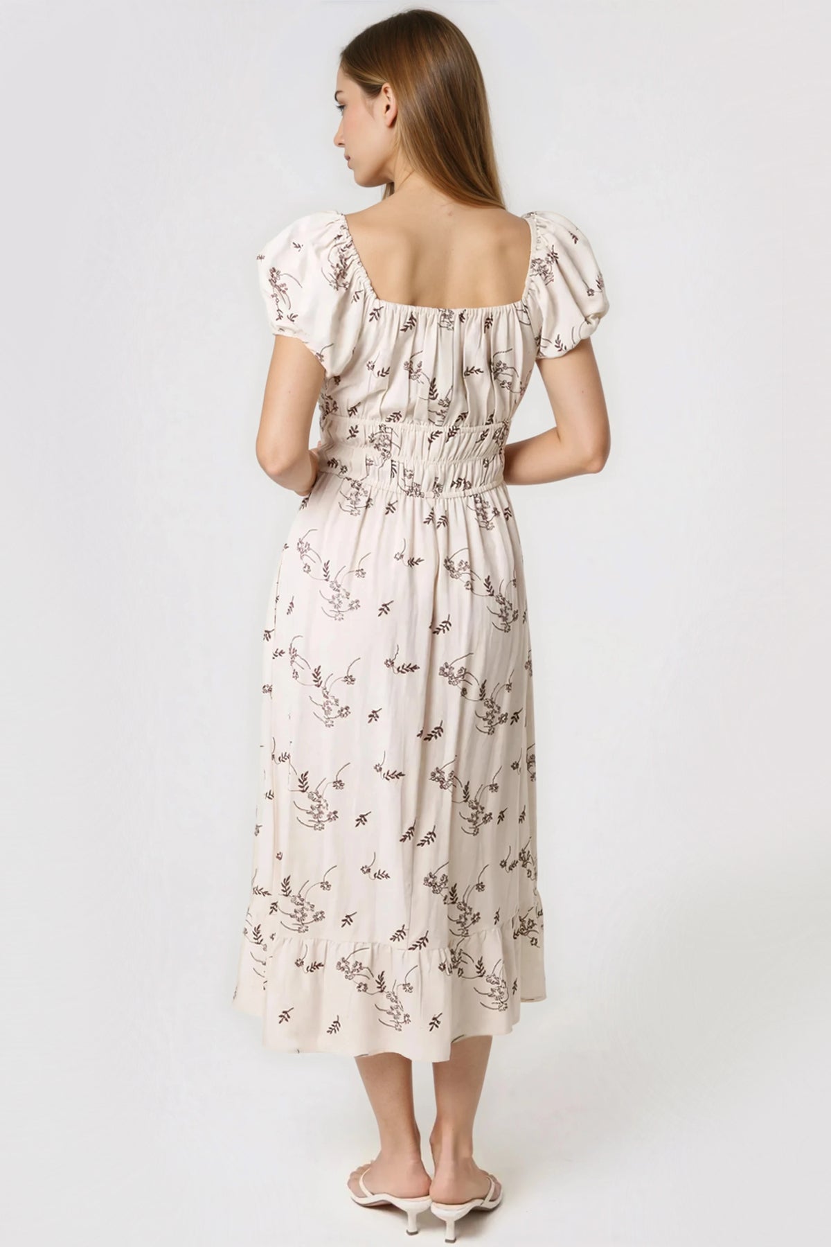 Aftershock London Beige Embroidered Milkmaid Midi Dress