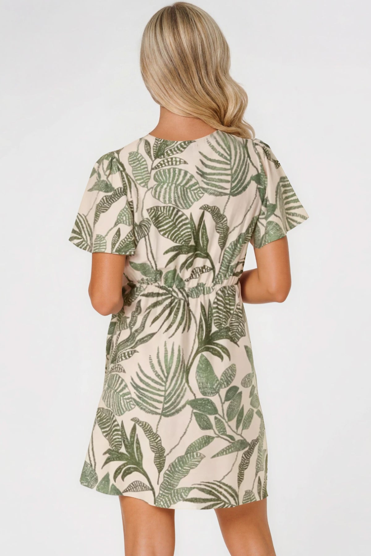 Aftershock London Green Leaf Print Wrap Front Mini Dress