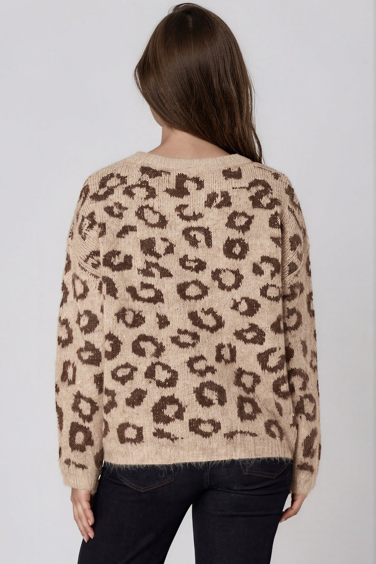 Aftershock London Beige Leopard Pattern Wool‑Blend Knit Jumper
